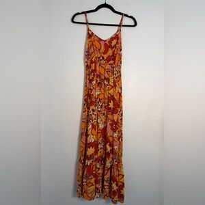 Forever 21 Floral Maxi SunDress Women Sz S Orange/Pink Cottagecore Vacation Wear